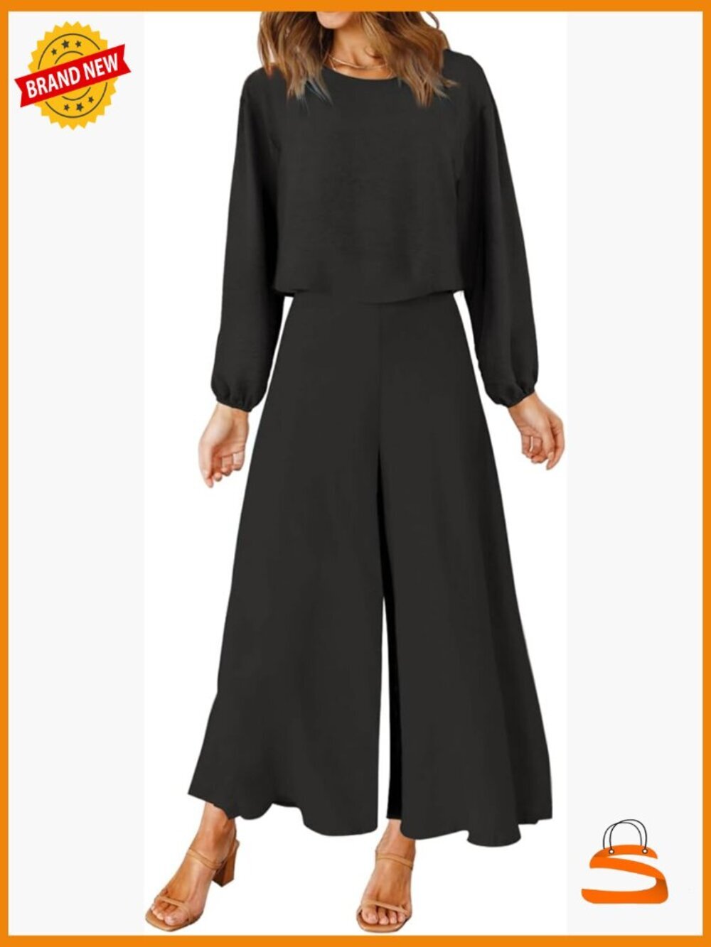 2 Piece Outfits Crop Top Wide Leg Pants Set Jumpsuit Long Sleeve